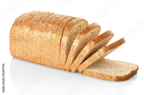 Sliced loaf of bread isolated on white, clipping path included photo