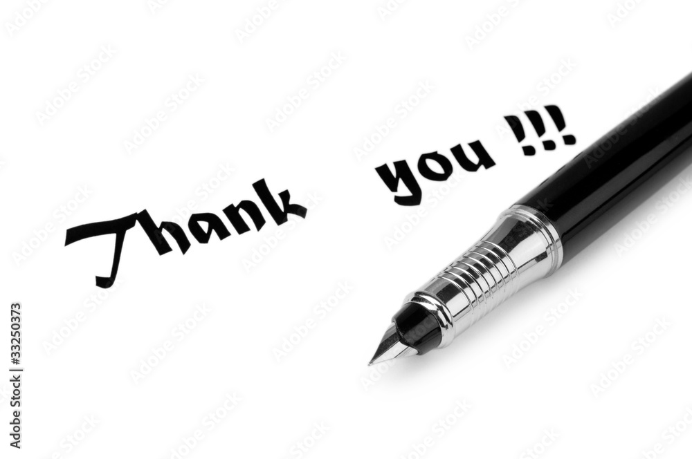 Thank you message and pen on white Thank you message and pen on white