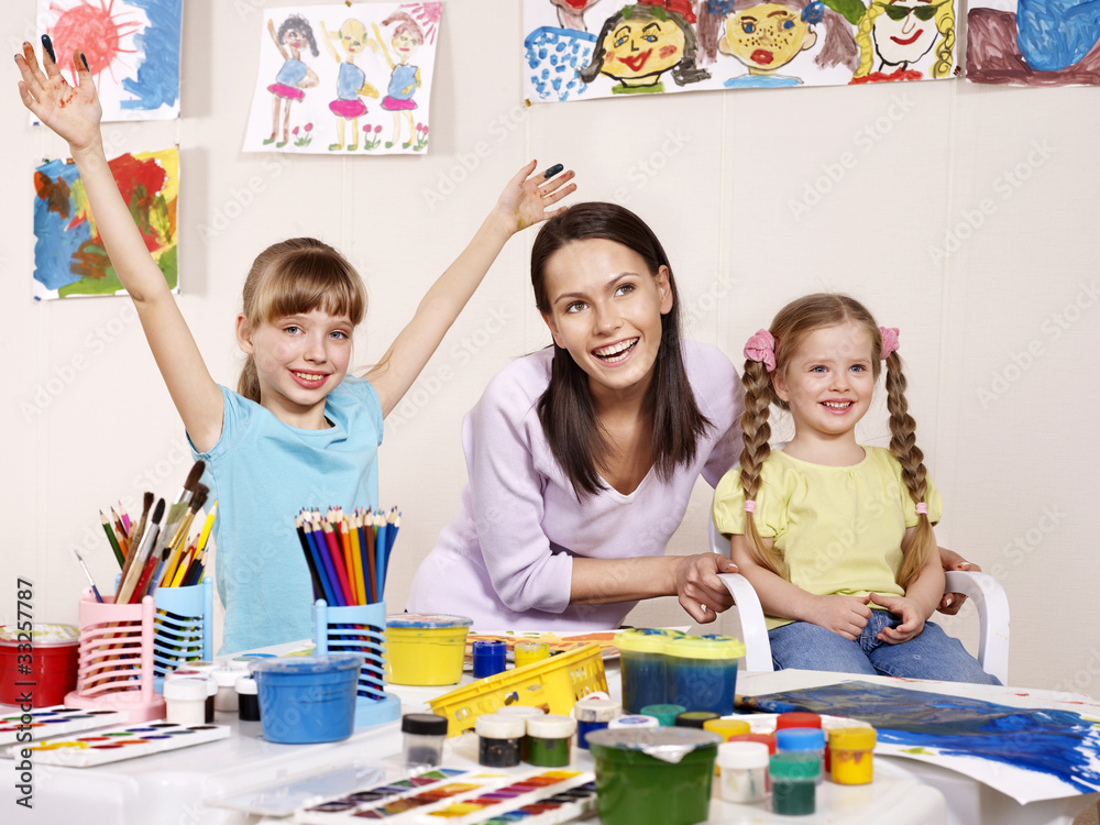 Fototapeta premium Children painting in preschool.