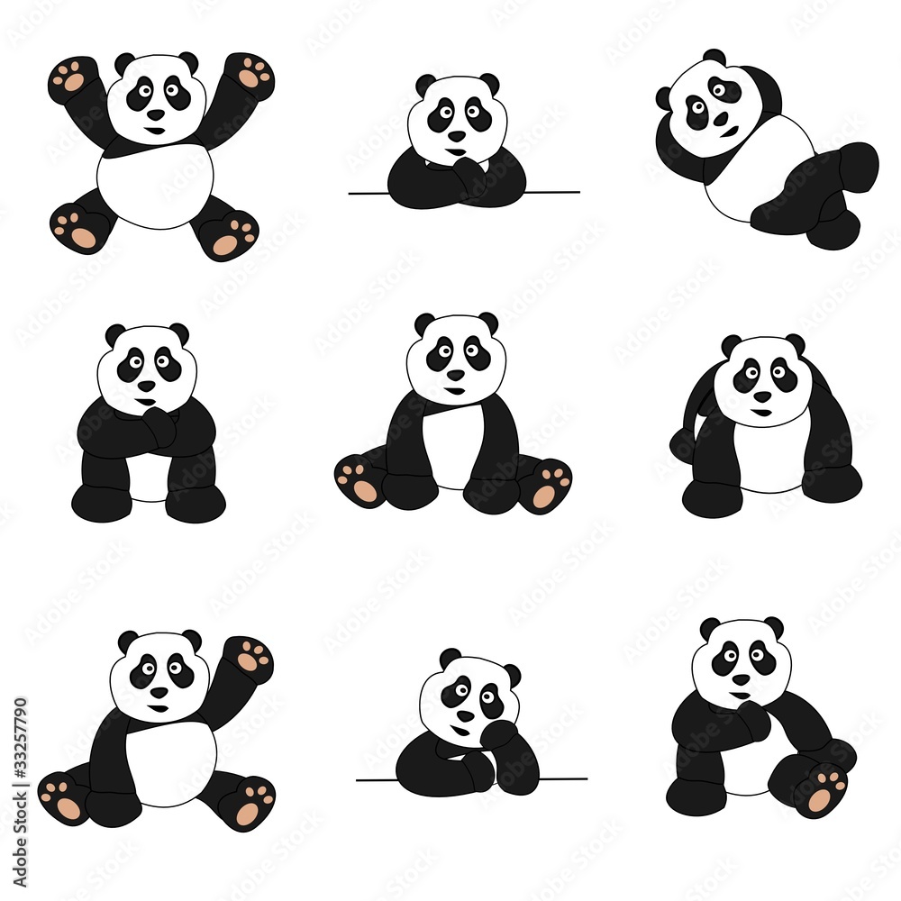 Naklejka premium Cute Panda Set