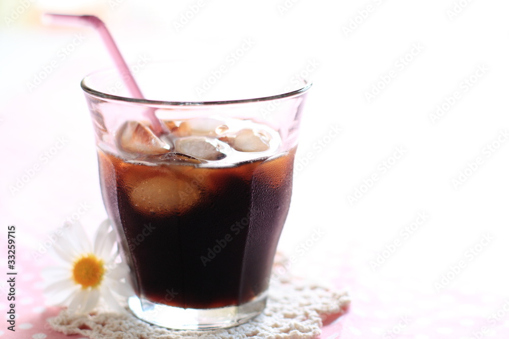 Iced coffee with Daisy on white background