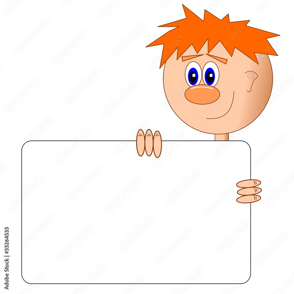 Cartoon boy illustration holding a blank advertising board Cartoon boy illustration holding a blank advertising board