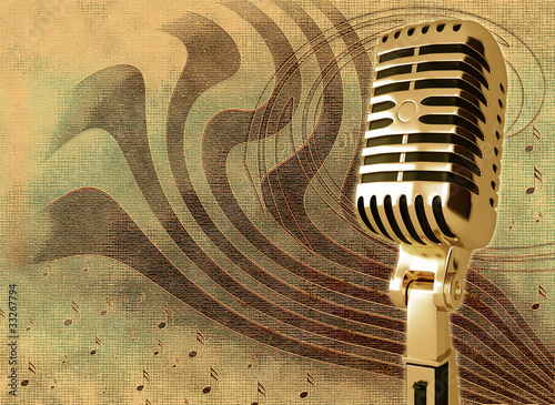 Microphone on abstract musical background