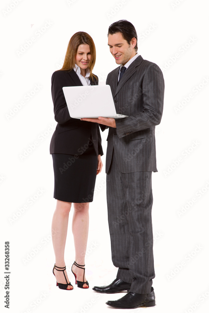 businessman and businesswoman with laptop businessman and businesswoman with laptop