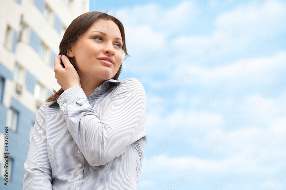 Closeup portrait of cute young business woman smiling Closeup portrait of cute young business woman smiling