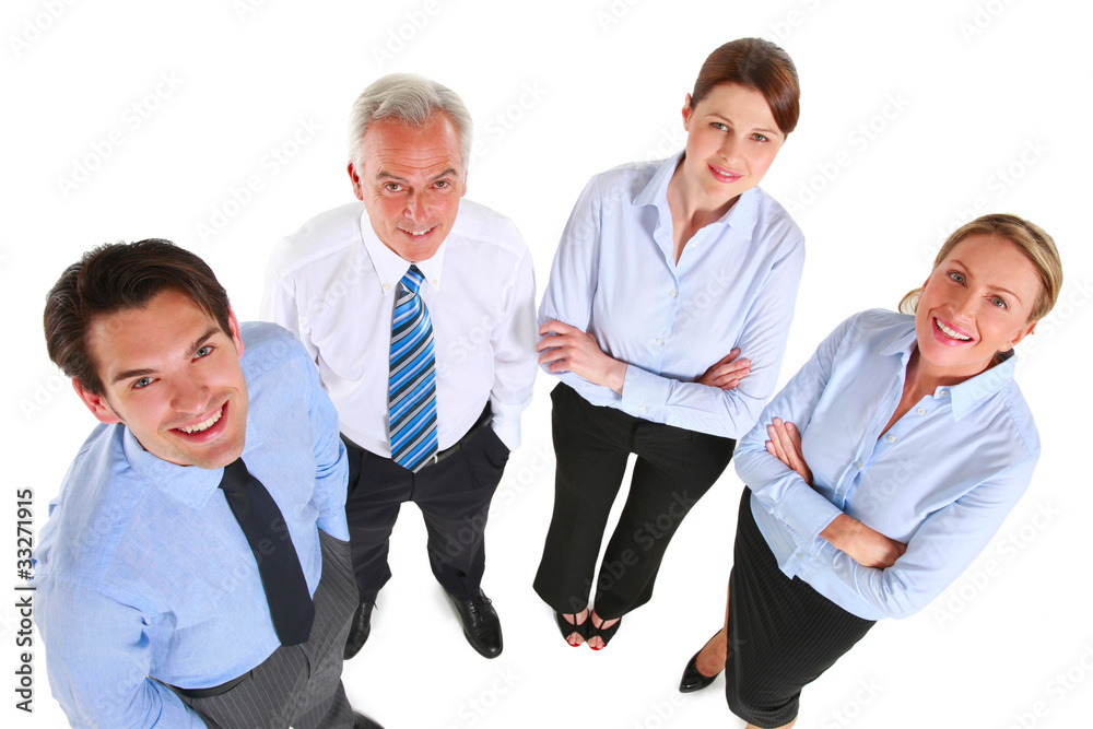 businessman and businesswoman looking up seen from above businessman and businesswoman looking up seen from above