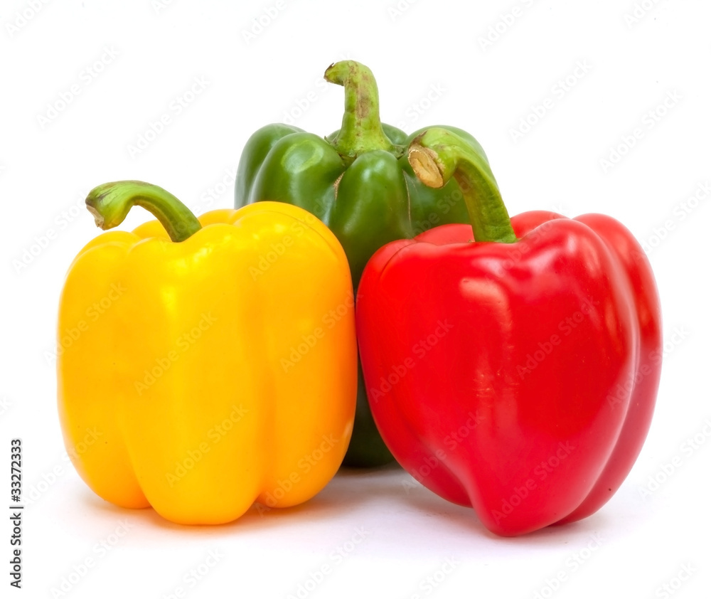 Three sweet peppers in yellow, red and green color Three sweet peppers in yellow, red and green color