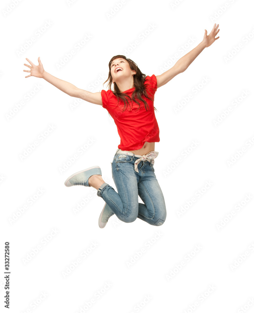 jumping teenage girl