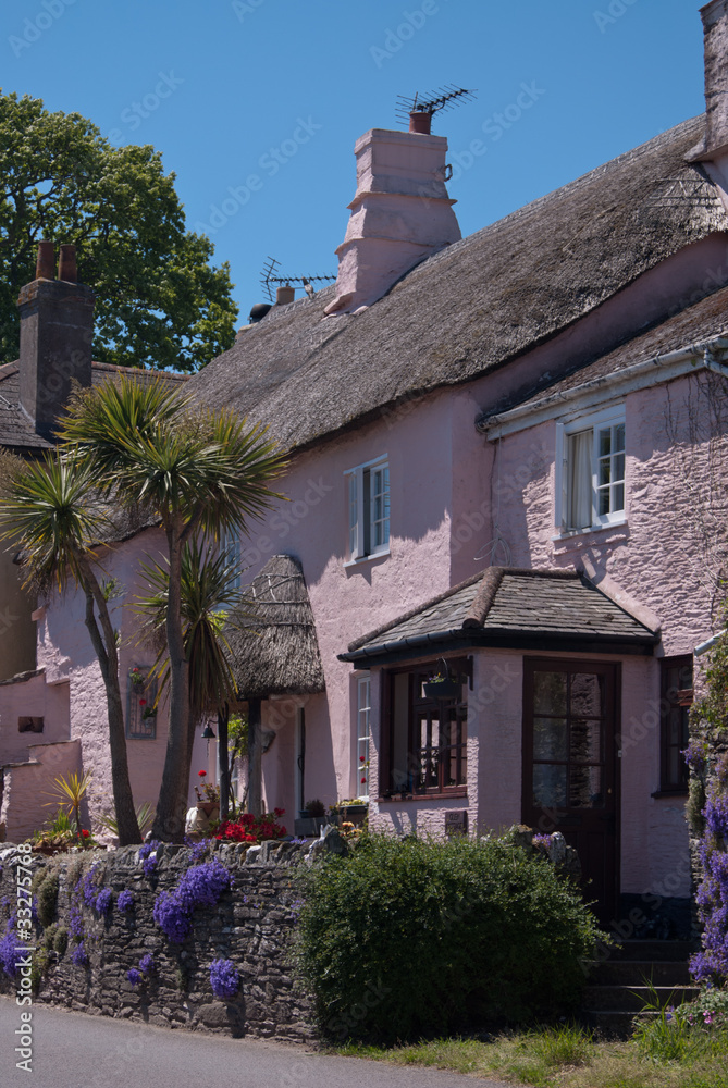 Pink thatched cottage