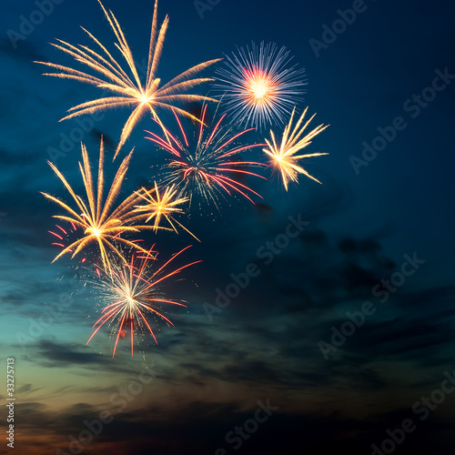 Brightly colorful fireworks  in the night sky