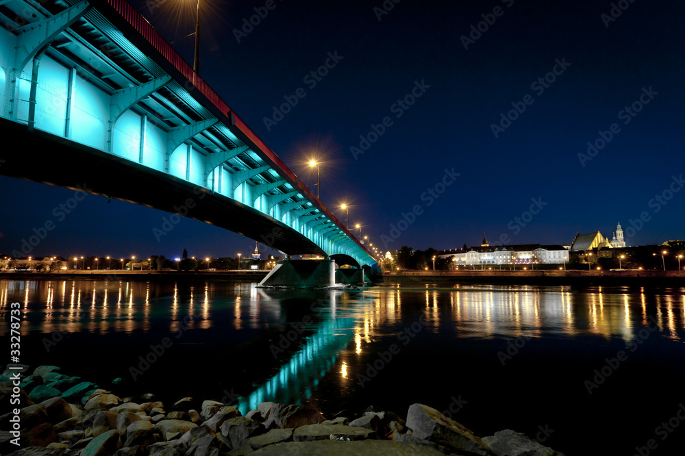 Panorama of Warsaw city by night