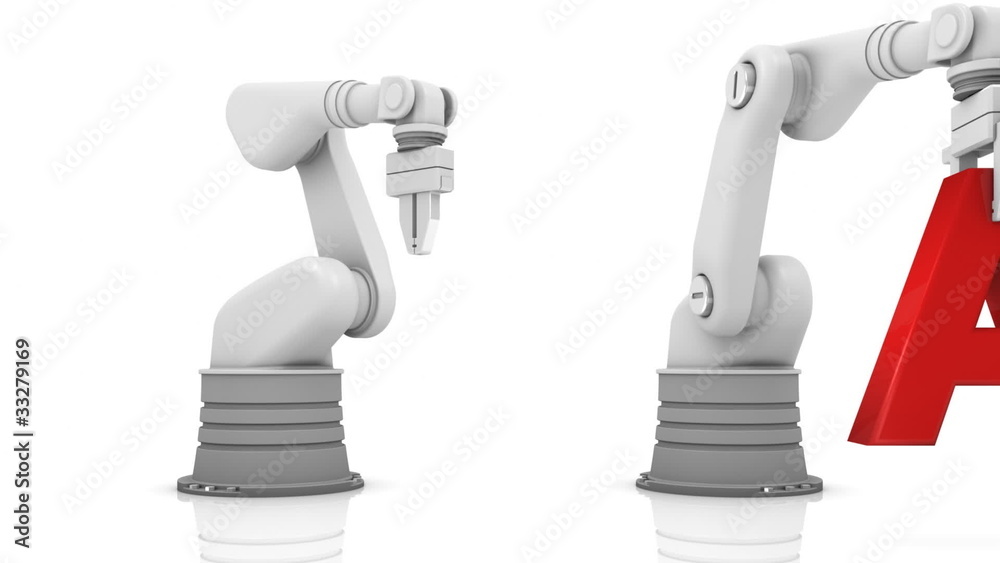 Industrial robotic arms building brand word