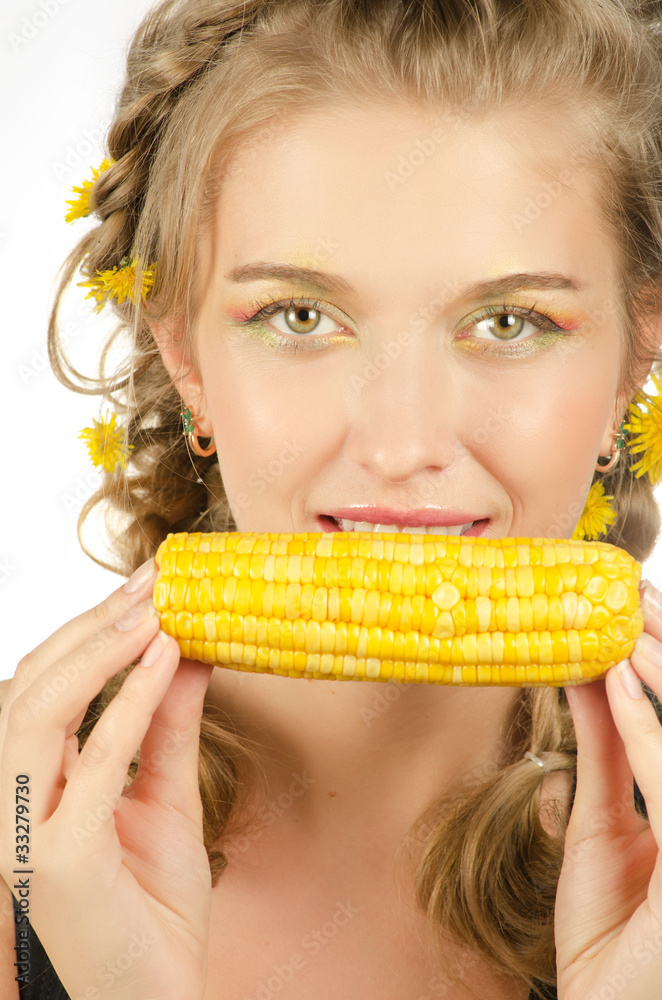 woman eating corn-cob woman eating corn-cob