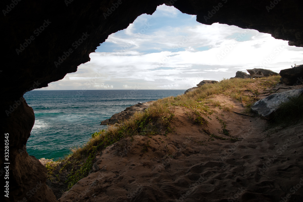 Peaking through a cave