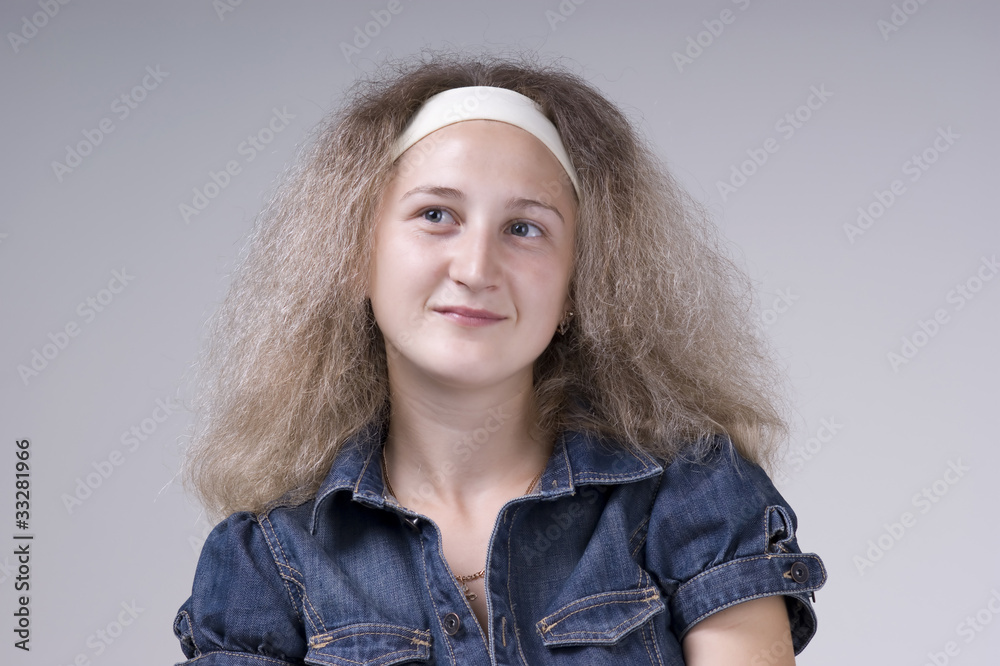 Beautiful young woman in blue jeans dress Beautiful young woman in blue jeans dress
