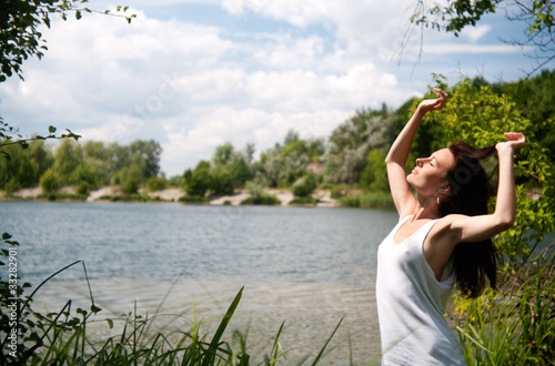 on the lake. rural female portrait