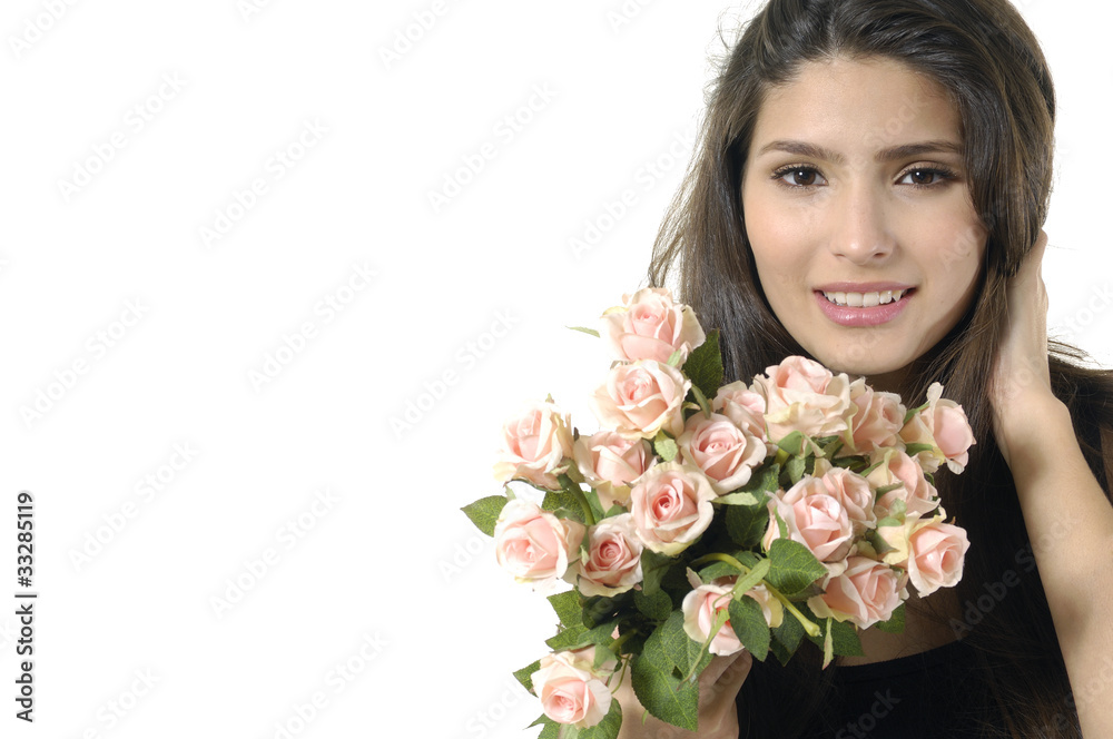 Border of girl with lovely pink roses Border of girl with lovely pink roses