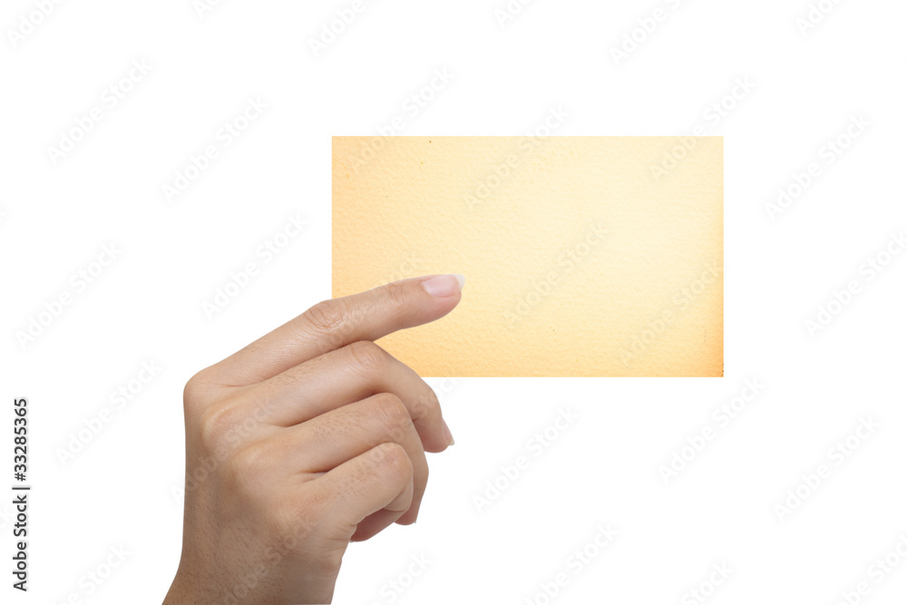 Isolated: card blank with hand on white backgroud Isolated: card blank with hand on white backgroud