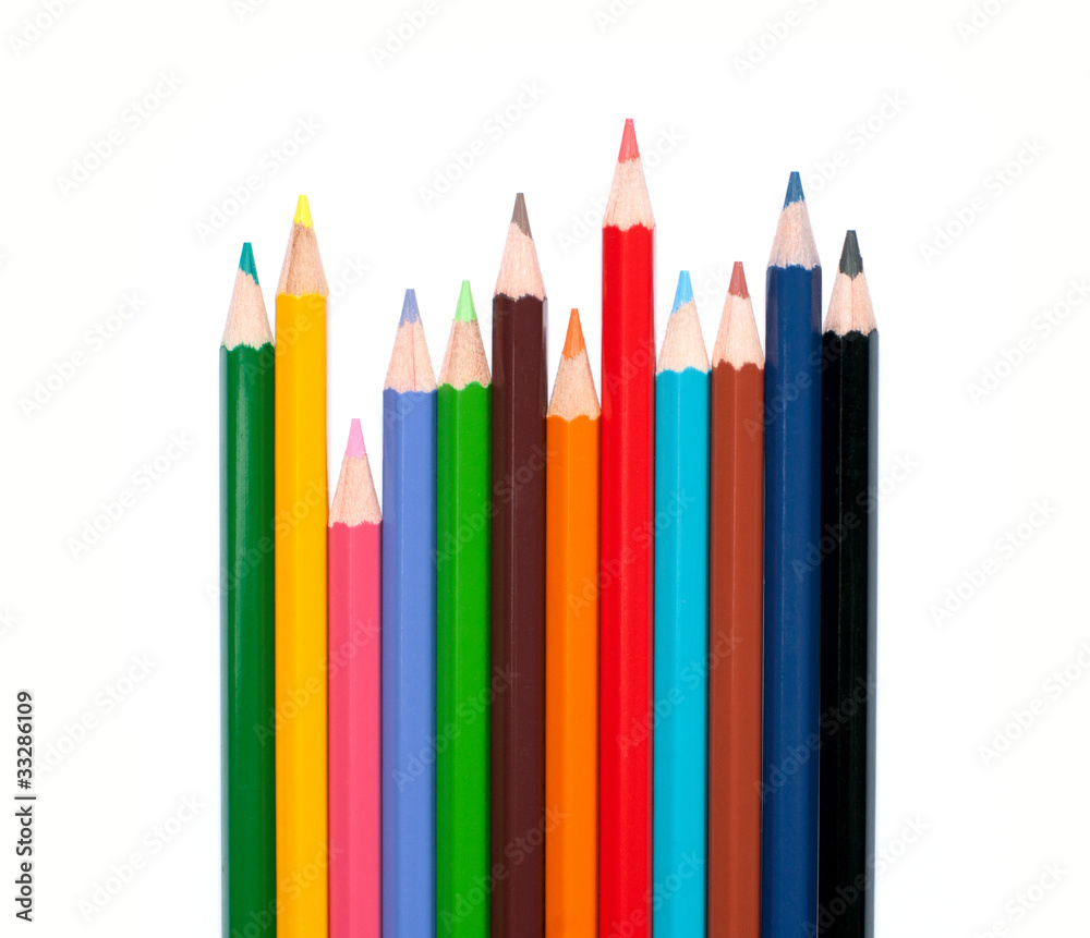 Colour pencils isolated on white background close up Colour pencils isolated on white background close up