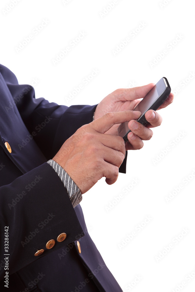 Business man typing mobile phone