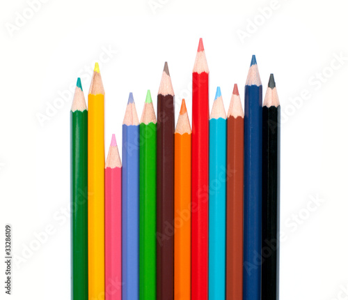 Colour pencils isolated on white background close up