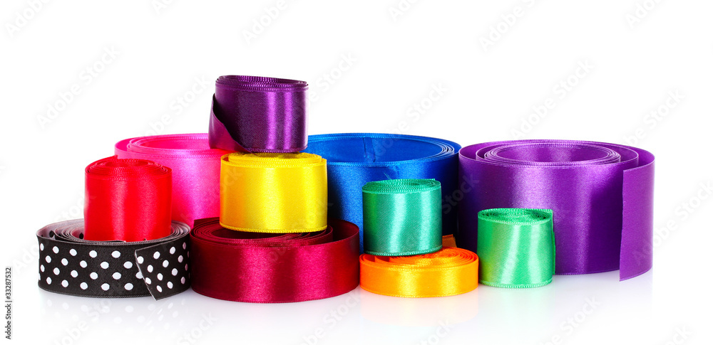 many beautiful bright satin ribbons isolated on white many beautiful bright satin ribbons isolated on white