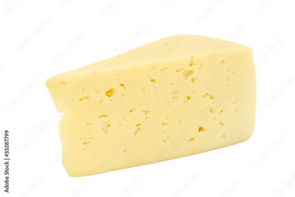 Piece of cheese isolated on white background