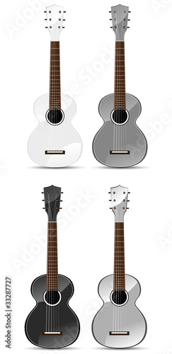 set of gray classical acoustic guitar isolated on white