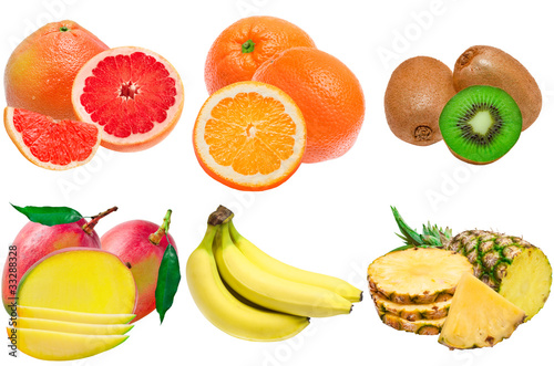 different fruits isolated on white background