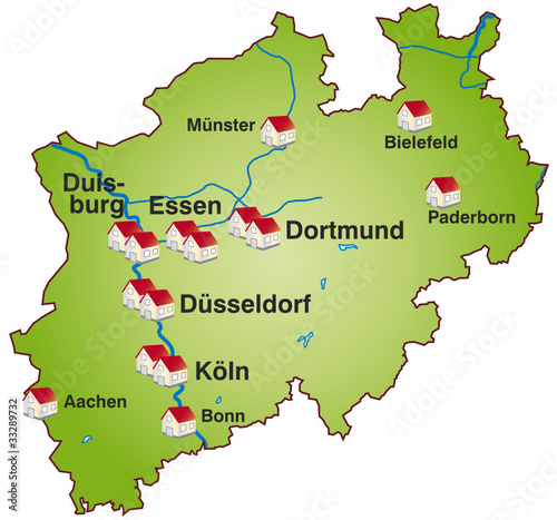 Nordrhein-Westfalen Infokarte grün in SVG