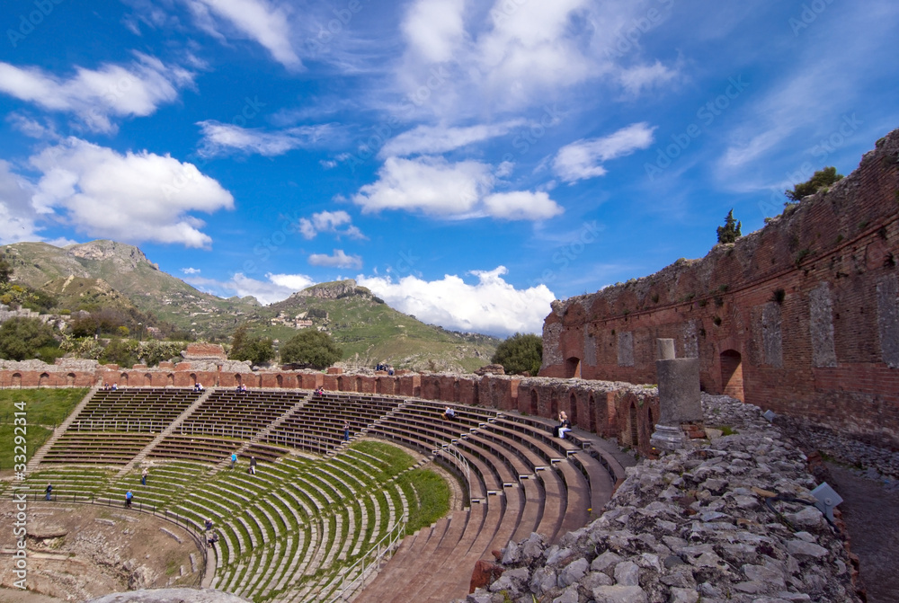 Taormina greek amphitheater in Sicily Italy