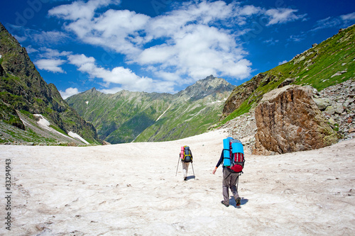Hiker in Caucasus mountains © Maygutyak