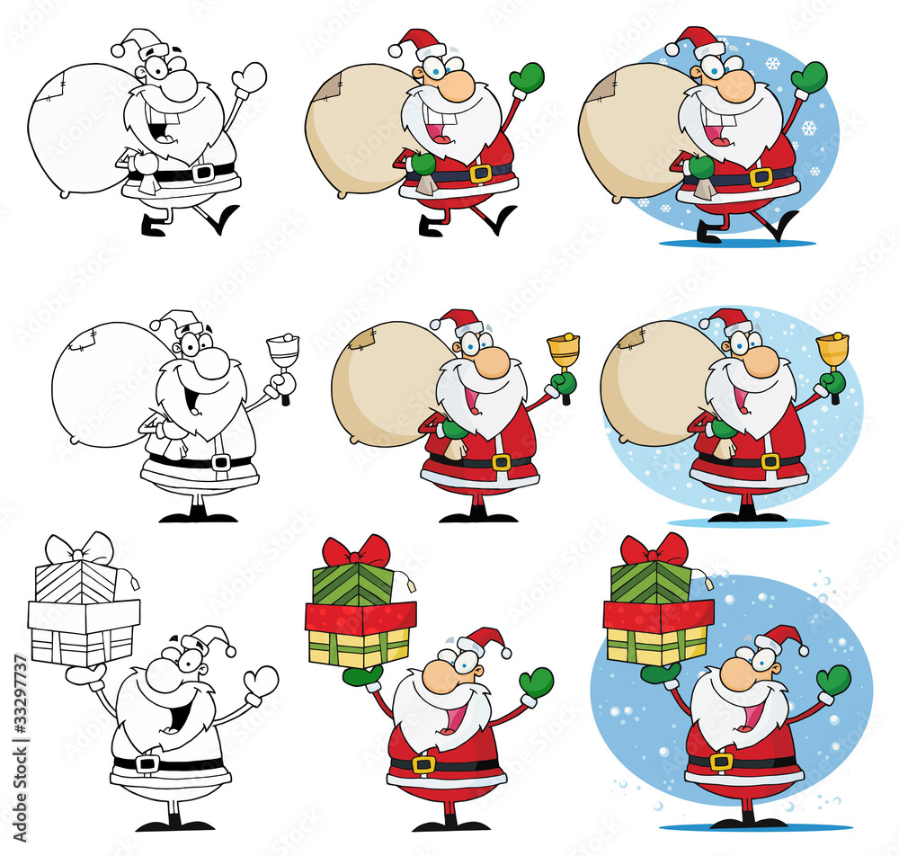 Santa Claus Cartoon Mascot Characters-Vector Collection