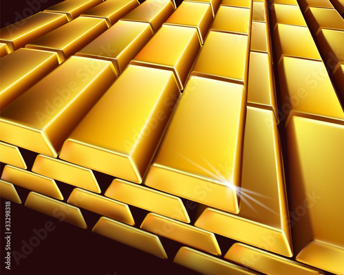 Stacked bars of gold bullion.