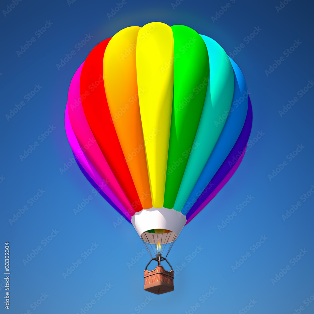 Fototapeta premium colorful air balloon against blue sky 3d illustration