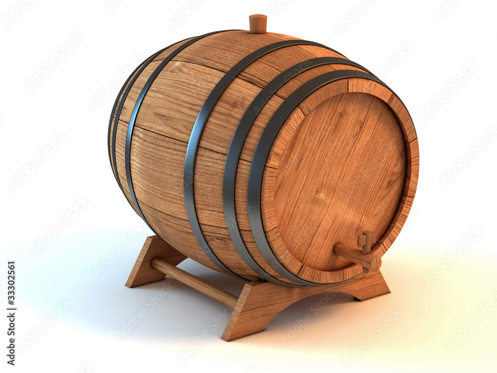wine barrel 3d illustration isolated on the white background