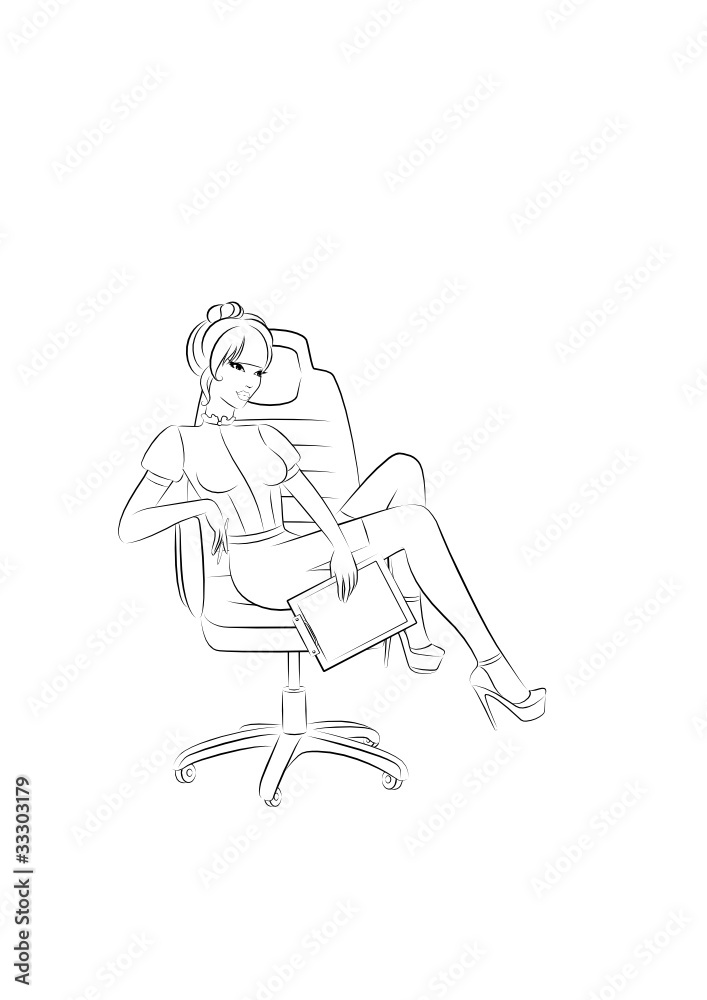 Beautiful business women sits in a chair in office