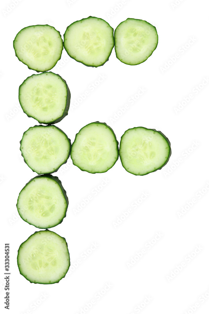 Vegetable Alphabet of chopped cucumber - letter F Vegetable Alphabet of chopped cucumber - letter F