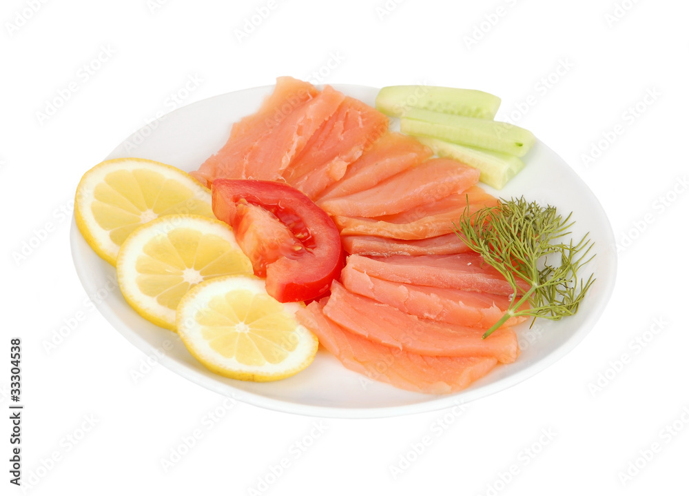 Fresh salmon steak with lemon slice and dill Fresh salmon steak with lemon slice and dill