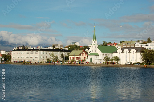 Reykjavik downtown near Tjoernin lake, Iceland