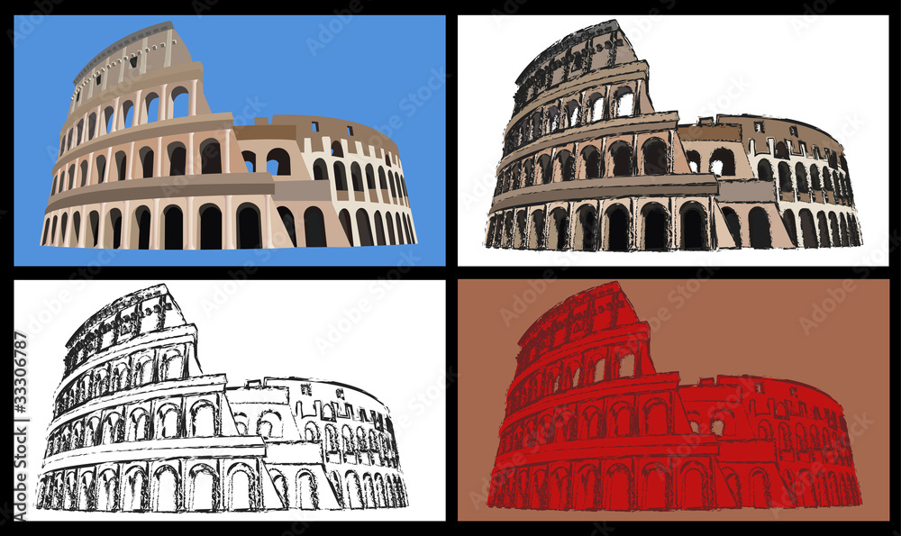 Set of four illustrations of the colisseum
