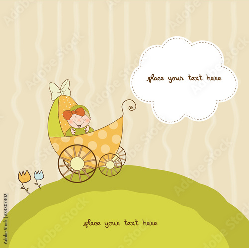baby shower announcement card with pram
