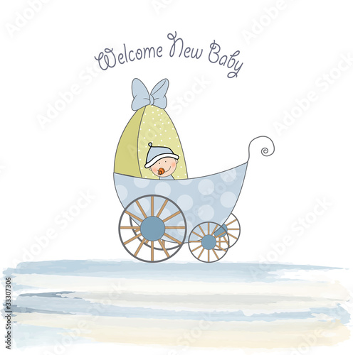 baby shower announcement card with pram