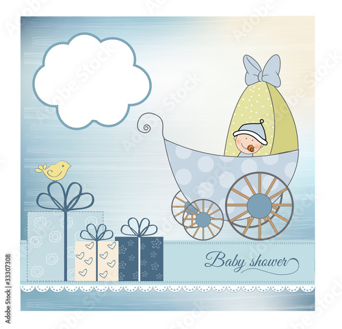 baby shower announcement card with pram