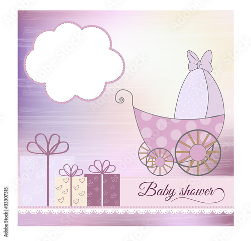 baby shower announcement card with pram