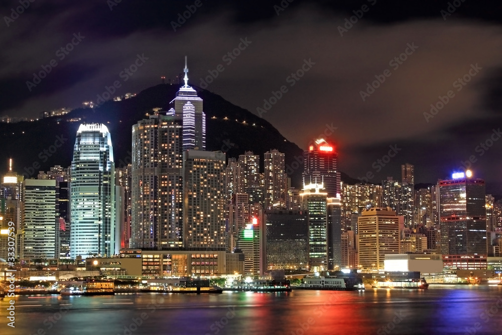 Hong Kong at night and modern buildings Hong Kong at night and modern buildings