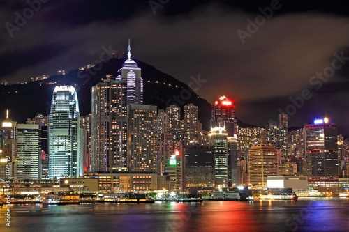 Hong Kong at night and modern buildings