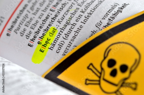 Darmbakterium EHEC im Wörterbuch mit Giftsymbol