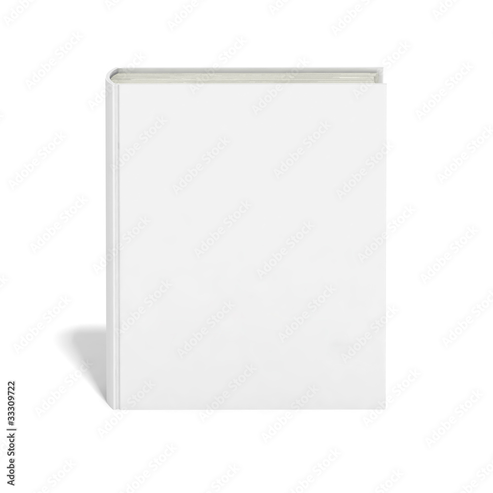 Blank book with white cover on white background.