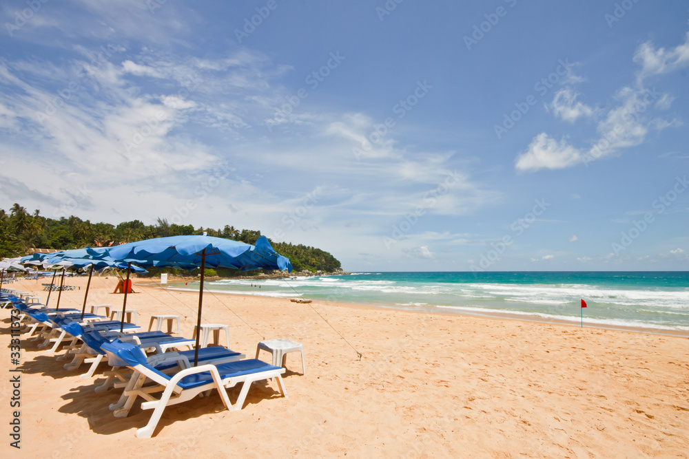 Fototapeta premium Beach chair, Phuket, Thailand in sunny day